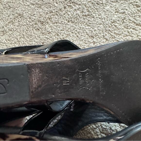 Donald J Pliner Black & Leopard Print Wedge Thong Sandals Women’s Size 7 - Picture 7 of 10